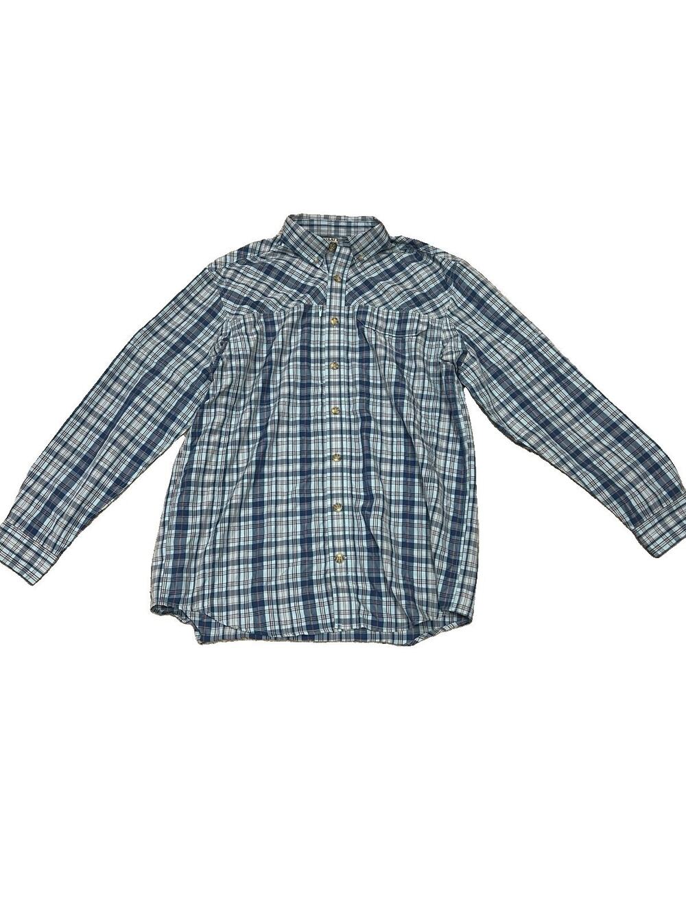 Duluth Trading Fishing Shirt Mens L Tall Blue Plaid Vented Outdoor Gorpcore